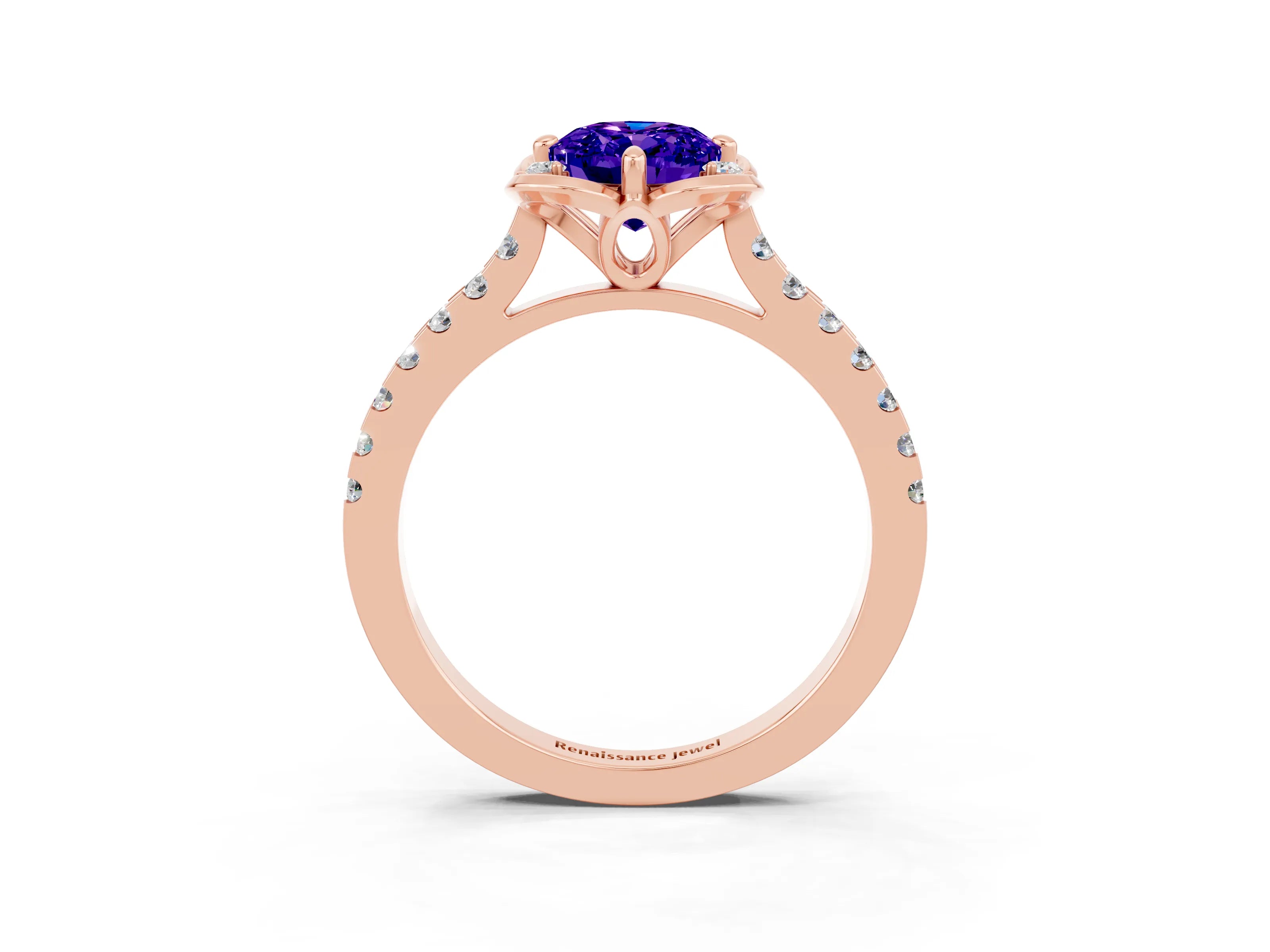 Rose gold Oval Cut Tanzanite Ring with Pavé Band and Floral Prong Setting_3