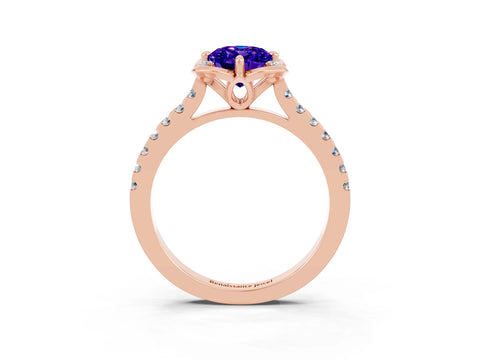Rose gold Oval Cut Tanzanite Ring with Pavé Band and Floral Prong Setting_3