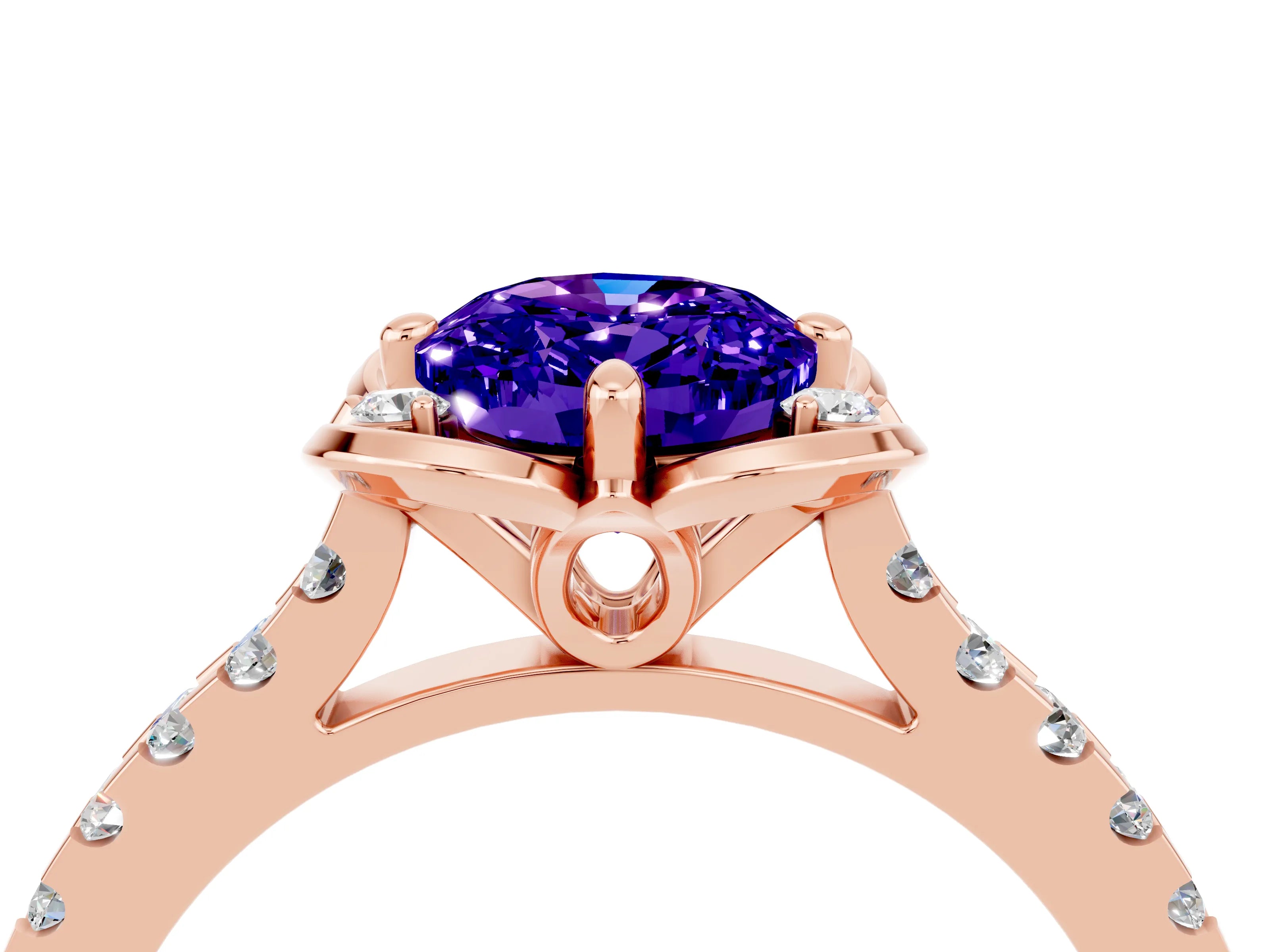 Rose gold Oval Cut Tanzanite Ring with Pavé Band and Floral Prong Setting_4