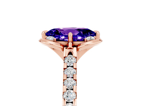 Rose gold Oval Cut Tanzanite Ring with Pavé Band and Floral Prong Setting_5