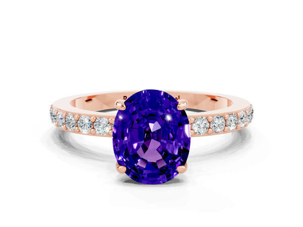 Rose gold Oval Cut Tanzanite Pavé Engagement Ring with Round  Accents and Prong Setting