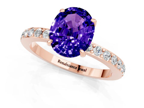 Rose gold Oval Cut Tanzanite Ring with Pavé Band and Four-Prong Setting_1