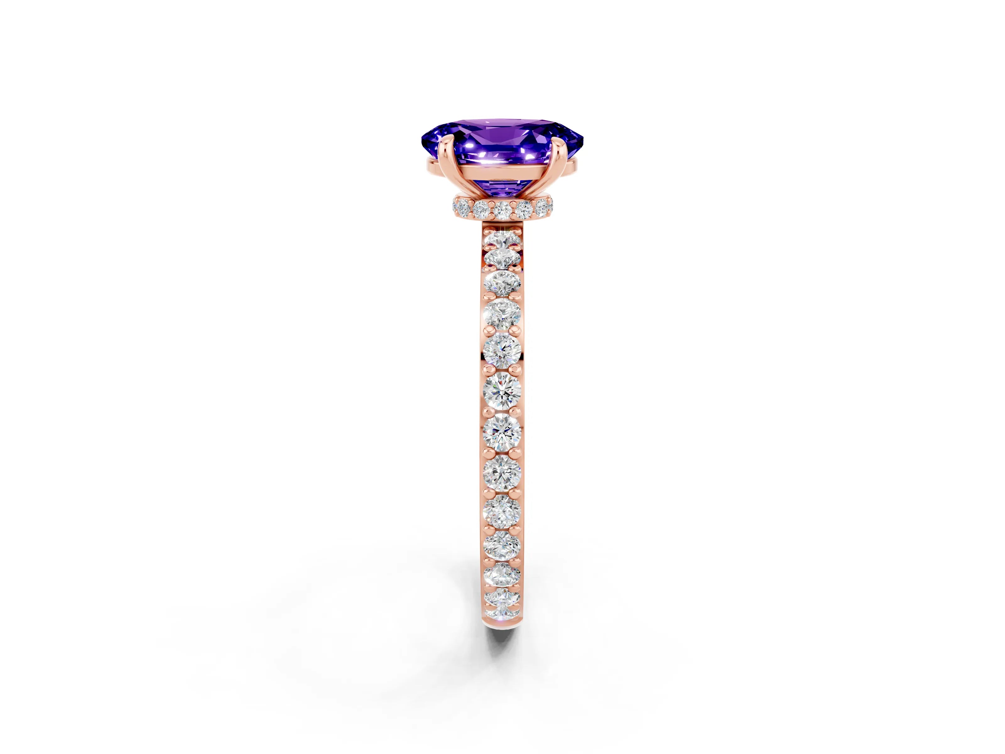 Rose gold Oval Cut Tanzanite Ring with Pavé Band and Four-Prong Setting_2