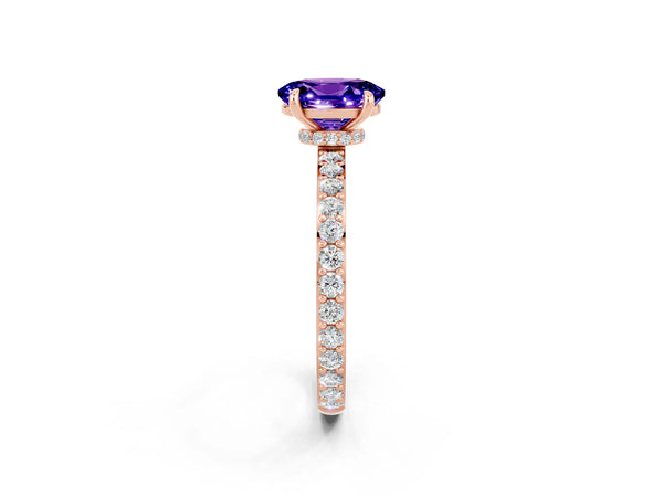 Rose gold Oval Cut Tanzanite Pavé Engagement Ring with Round  Accents and Prong Setting