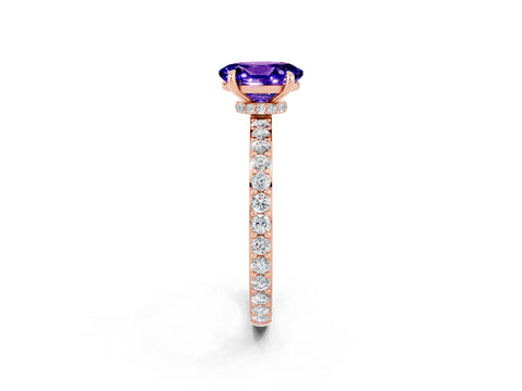 Rose gold Oval Cut Tanzanite Ring with Pavé Band and Four-Prong Setting_2