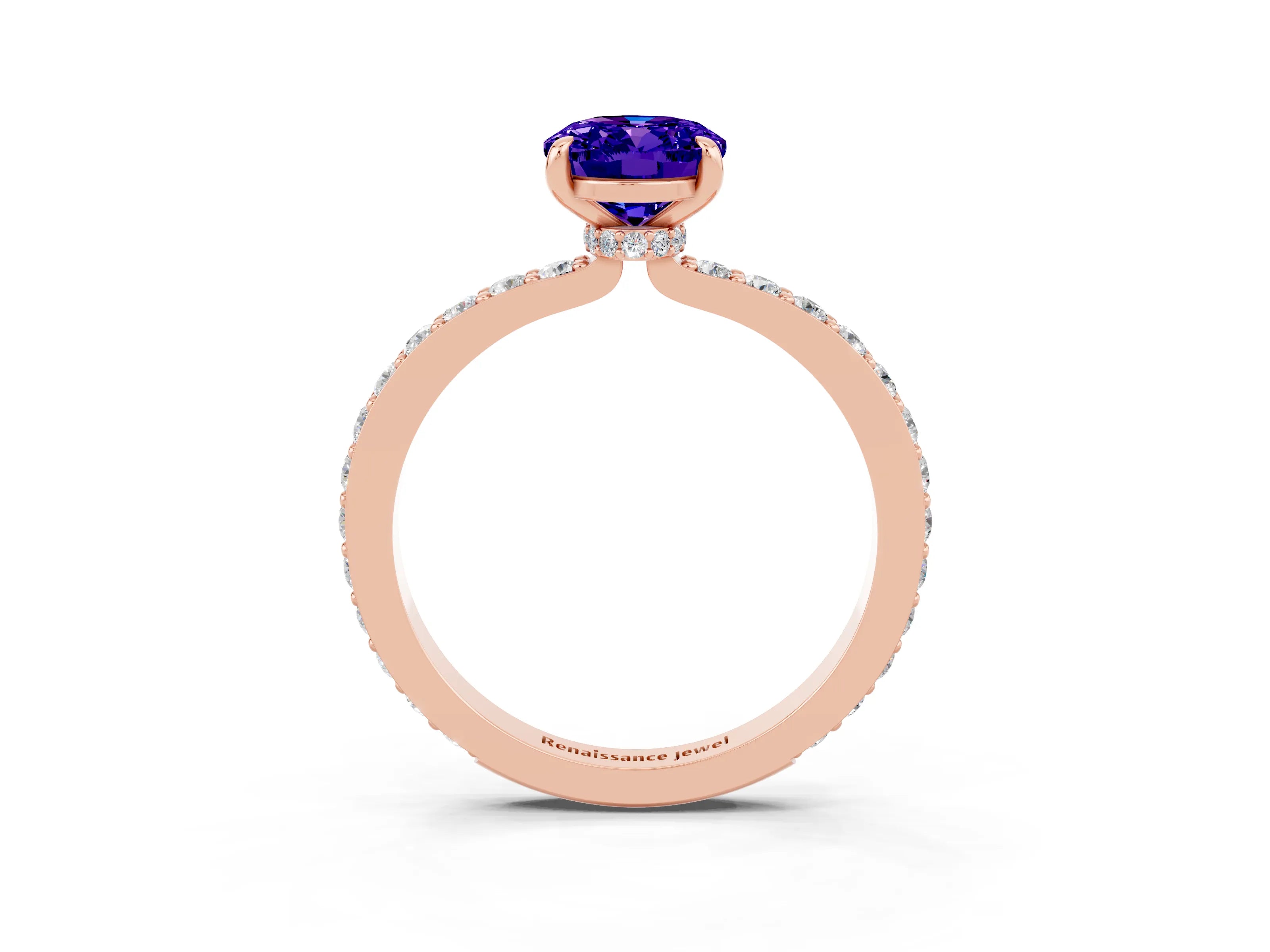 Rose gold Oval Cut Tanzanite Ring with Pavé Band and Four-Prong Setting_3