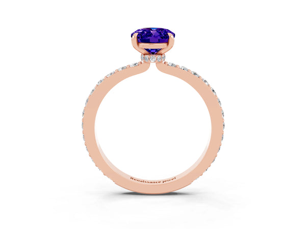 Rose gold Oval Cut Tanzanite Pavé Engagement Ring with Round  Accents and Prong Setting