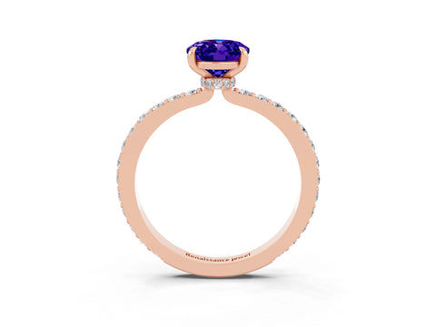 Rose gold Oval Cut Tanzanite Ring with Pavé Band and Four-Prong Setting_3