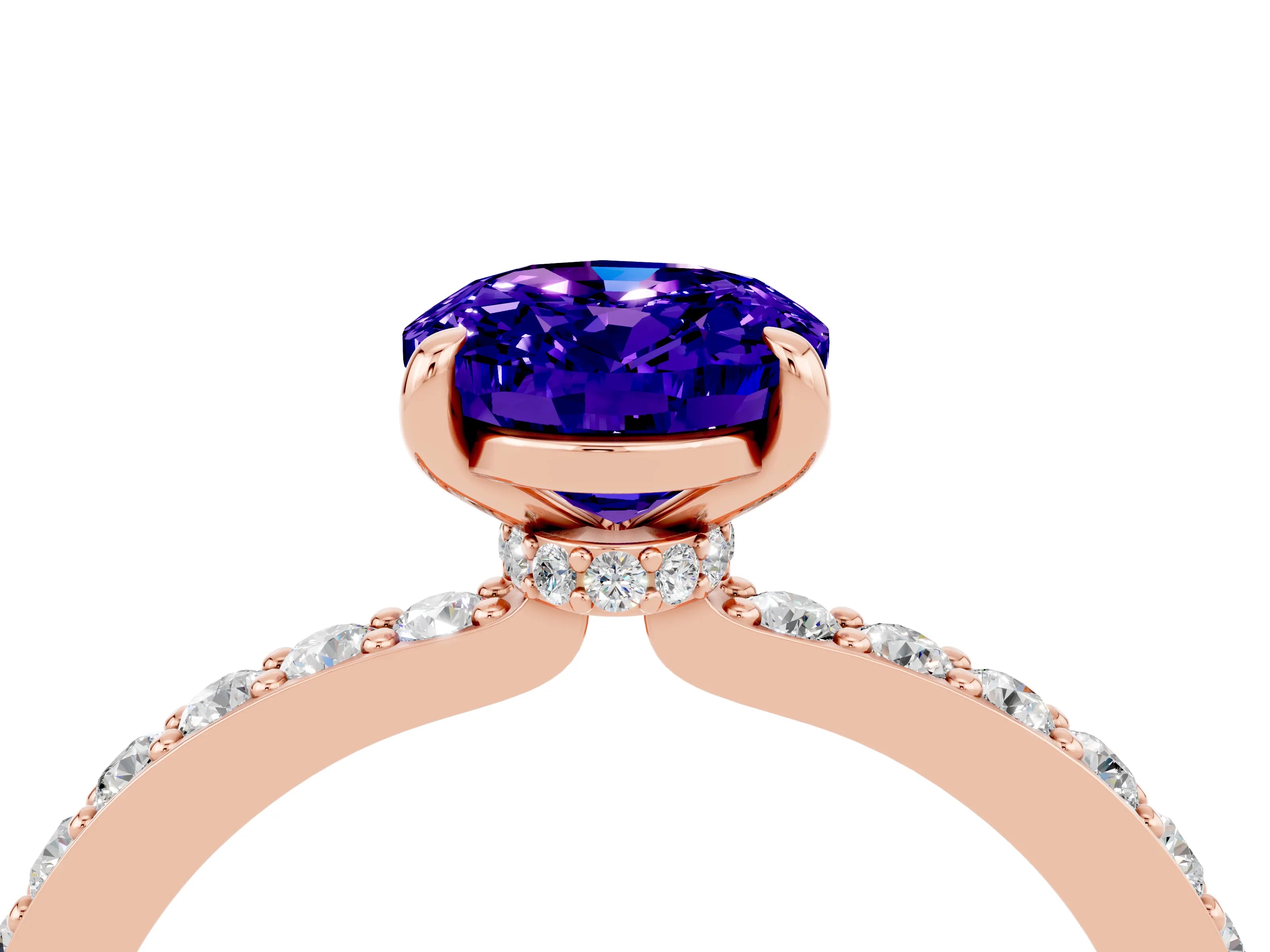 Rose gold Oval Cut Tanzanite Ring with Pavé Band and Four-Prong Setting_4