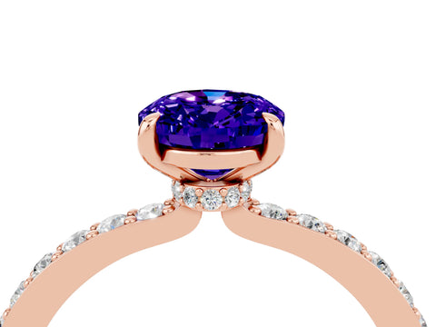 Rose gold Oval Cut Tanzanite Ring with Pavé Band and Four-Prong Setting_4