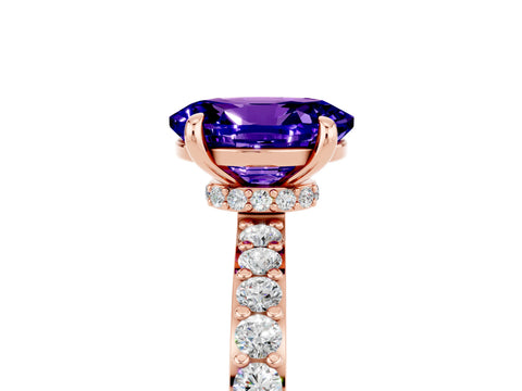 Rose gold Oval Cut Tanzanite Ring with Pavé Band and Four-Prong Setting_5