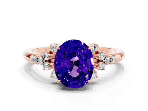Rose gold Oval Cut Tanzanite Ring with Side Stones and Four-Prong Setting_72
