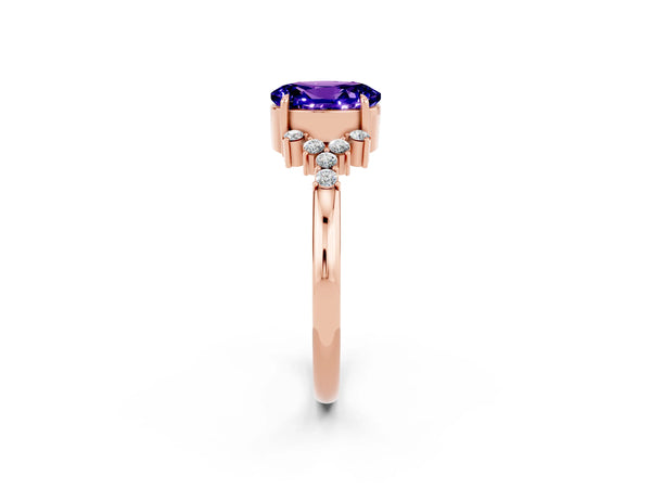 Rose gold Oval Cut Tanzanite Ring with Side Stones and Four-Prong Setting