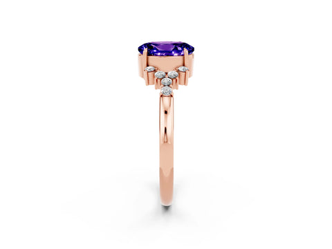Rose gold Oval Cut Tanzanite Ring with Side Stones and Four-Prong Setting_74