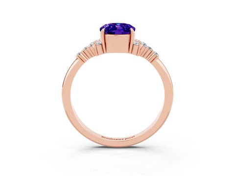 Rose gold Oval Cut Tanzanite Ring with Side Stones and Four-Prong Setting_75