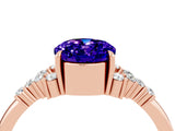Rose gold Oval Cut Tanzanite Ring with Side Stones and Four-Prong Setting_76