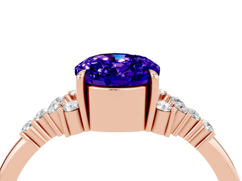 Rose gold Oval Cut Tanzanite Ring with Side Stones and Four-Prong Setting_76