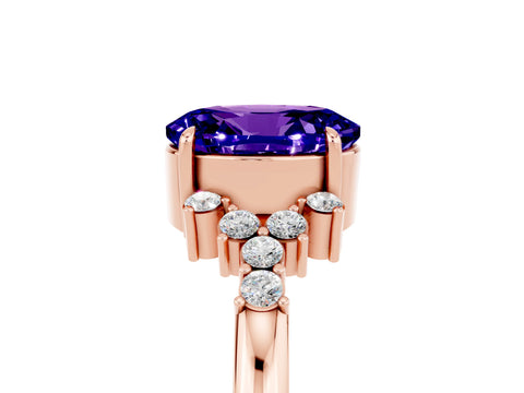 Rose gold Oval Cut Tanzanite Ring with Side Stones and Four-Prong Setting_77