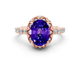 Rose gold Oval Cut Tanzanite Scalloped Halo Engagement Ring with Round Shared Prong Band_12