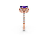 Rose gold Oval Cut Tanzanite Scalloped Halo Engagement Ring with Round Shared Prong Band_14