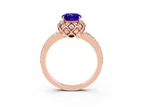 Rose gold Oval Cut Tanzanite Scalloped Halo Engagement Ring with Round Shared Prong Band_15