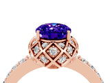 Rose gold Oval Cut Tanzanite Scalloped Halo Engagement Ring with Round Shared Prong Band_16