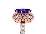 Rose gold Oval Cut Tanzanite Scalloped Halo Engagement Ring with Round Shared Prong Band_17