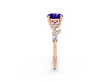 Rose gold Oval Cut Tanzanite Scattered Round Accent Ring with Prong Setting_14