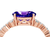 Rose gold Oval Cut Tanzanite Scattered Round Accent Ring with Prong Setting_16