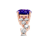 Rose gold Oval Cut Tanzanite Scattered Round Accent Ring with Prong Setting_17