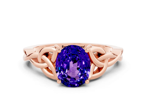 Rose gold Oval Cut Tanzanite Solitaire Celtic Knot Ring with Four-Prong Setting_12
