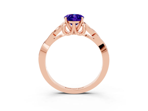Rose gold Oval Cut Tanzanite Solitaire Celtic Knot Ring with Four-Prong Setting