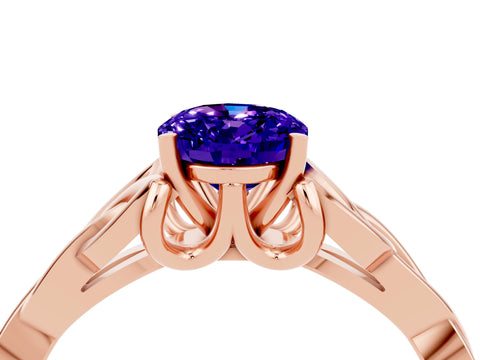 Rose gold Oval Cut Tanzanite Solitaire Celtic Knot Ring with Four-Prong Setting_16
