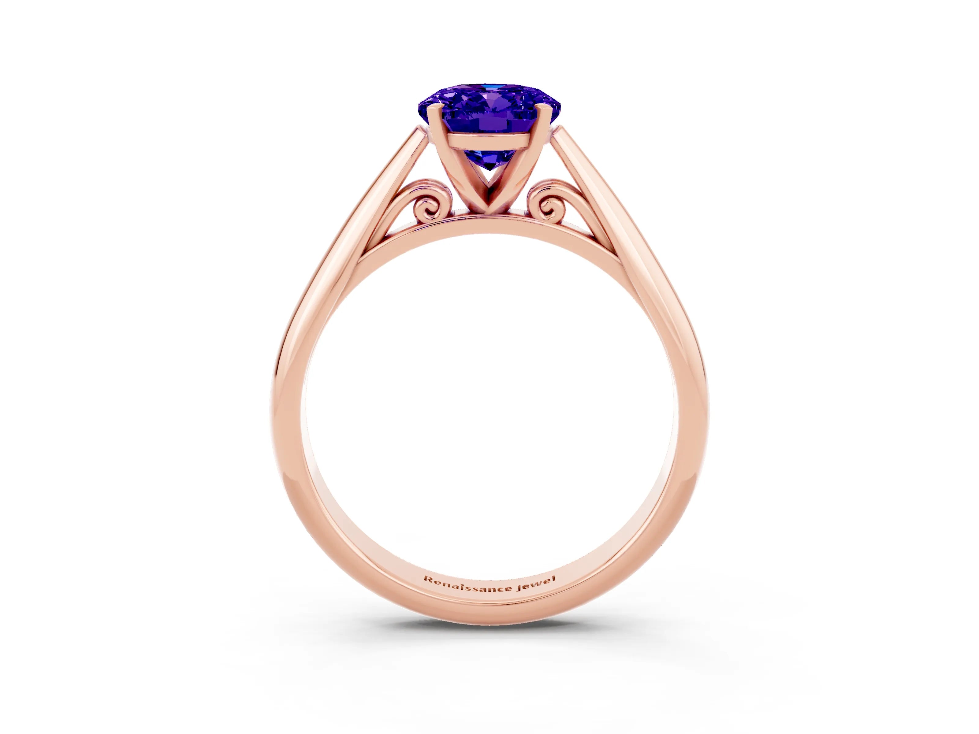 Rose gold Oval Cut Tanzanite Solitaire Engagement Ring with Cathedral Setting and Four-Prong Mount_15
