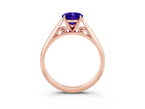 Rose gold Oval Cut Tanzanite Solitaire Engagement Ring with Cathedral Setting and Four-Prong Mount_15