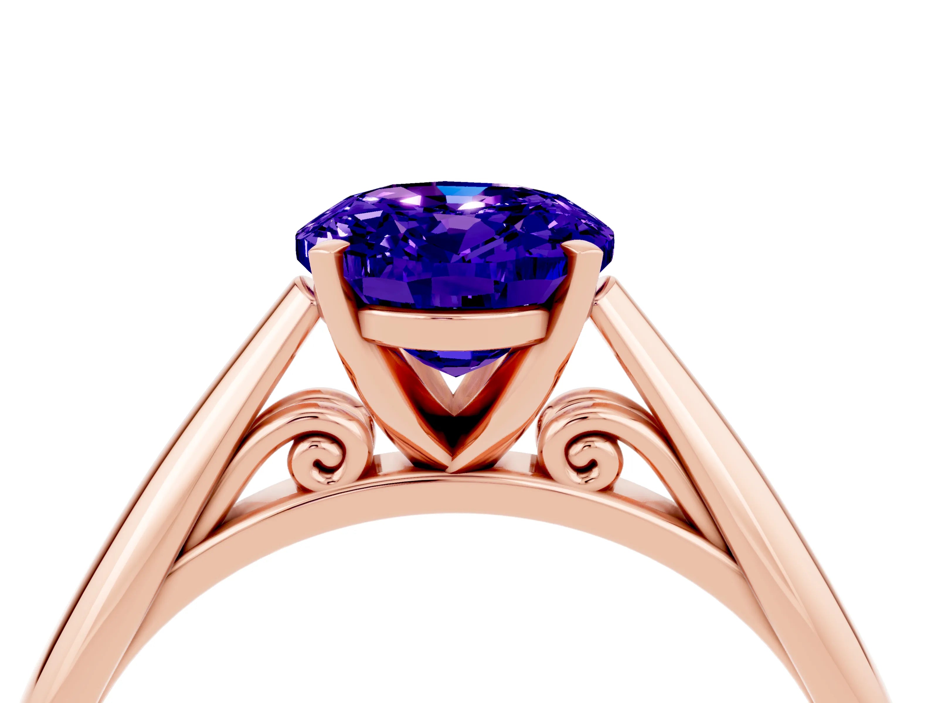 Rose gold Oval Cut Tanzanite Solitaire Engagement Ring with Cathedral Setting and Four-Prong Mount_16