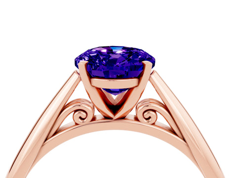 Rose gold Oval Cut Tanzanite Solitaire Engagement Ring with Cathedral Setting and Four-Prong Mount_16