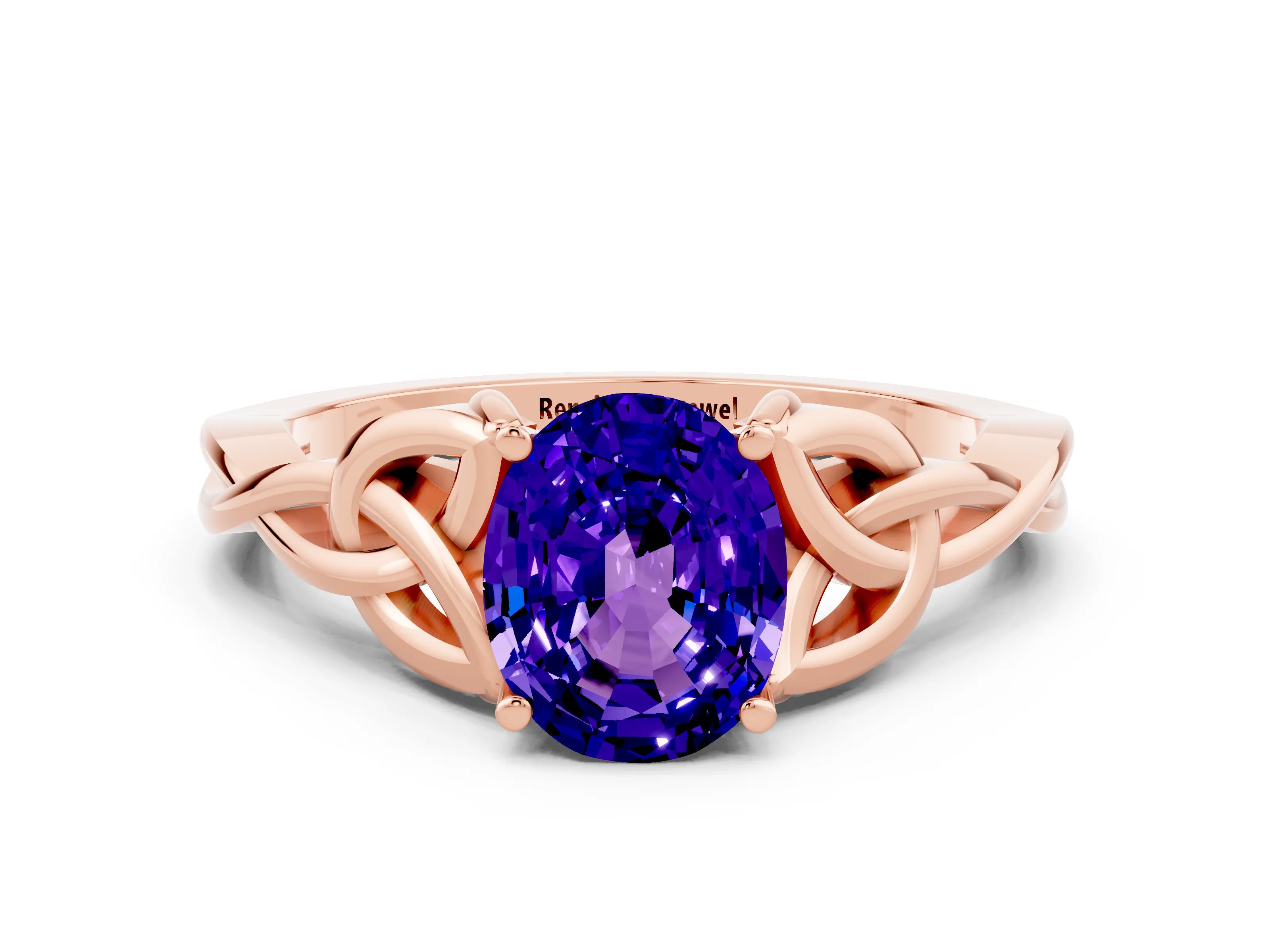 Rose gold Oval Cut Tanzanite Solitaire Engagement Ring with Celtic Knot Band and Four-Prong Setting
