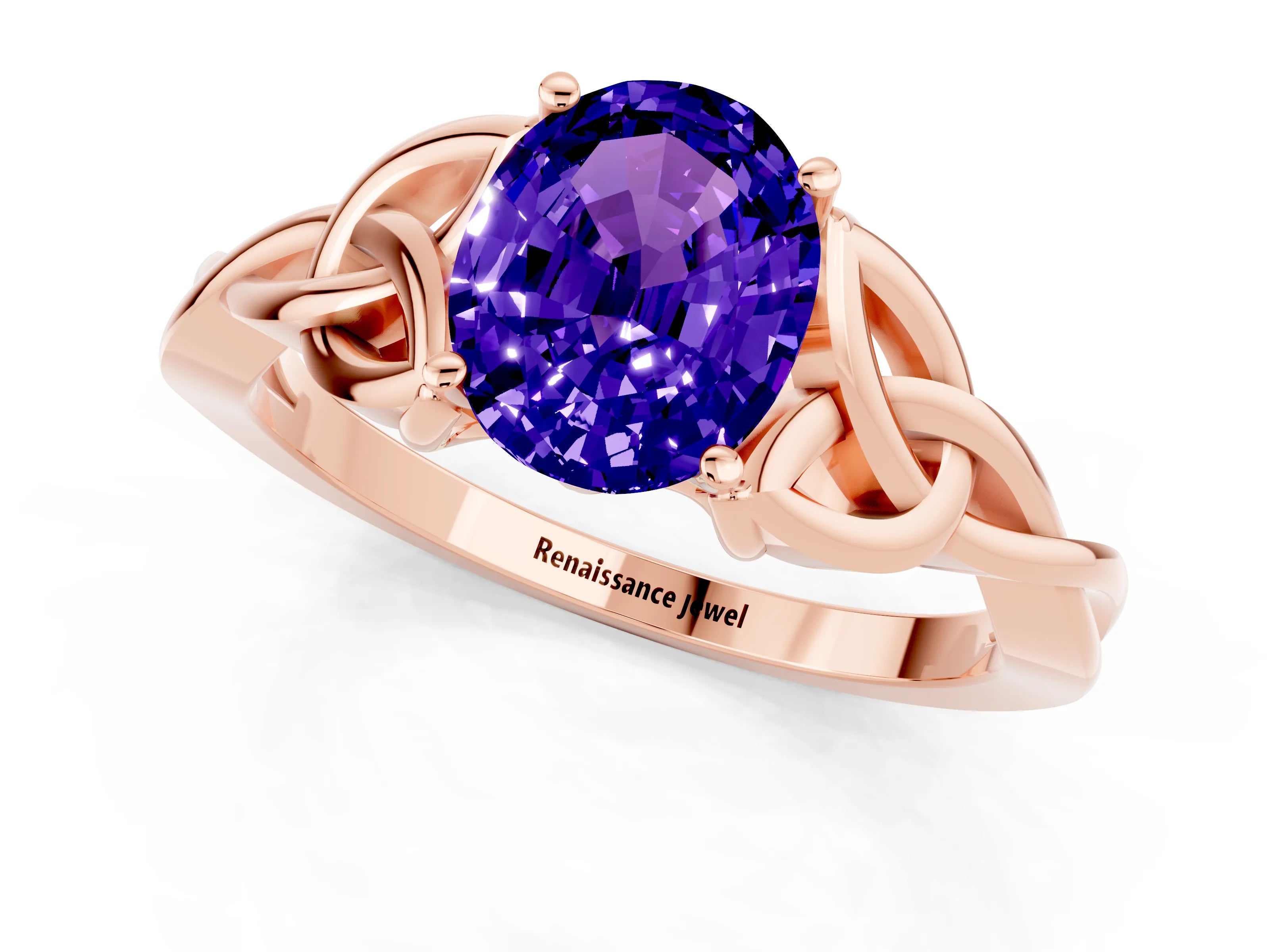 Rose gold Oval Cut Tanzanite Solitaire Engagement Ring with Celtic Knot Band and Four-Prong Setting_1