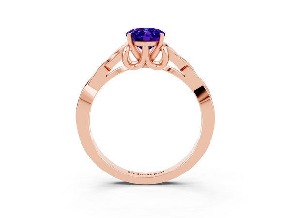 Rose gold Oval Cut Tanzanite Solitaire Engagement Ring with Celtic Knot Band and Four-Prong Setting