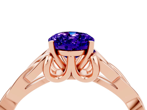 Rose gold Oval Cut Tanzanite Solitaire Engagement Ring with Celtic Knot Band and Four-Prong Setting_4