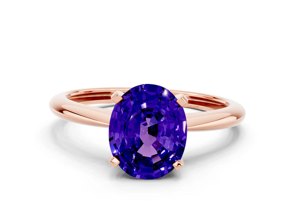 Rose gold Oval Cut Tanzanite Solitaire Engagement Ring with Classic Band and Four-Prong Setting