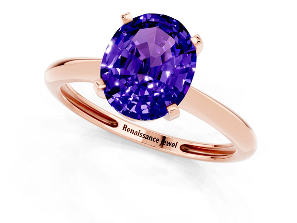 Rose gold Oval Cut Tanzanite Solitaire Engagement Ring with Classic Band and Four-Prong Setting