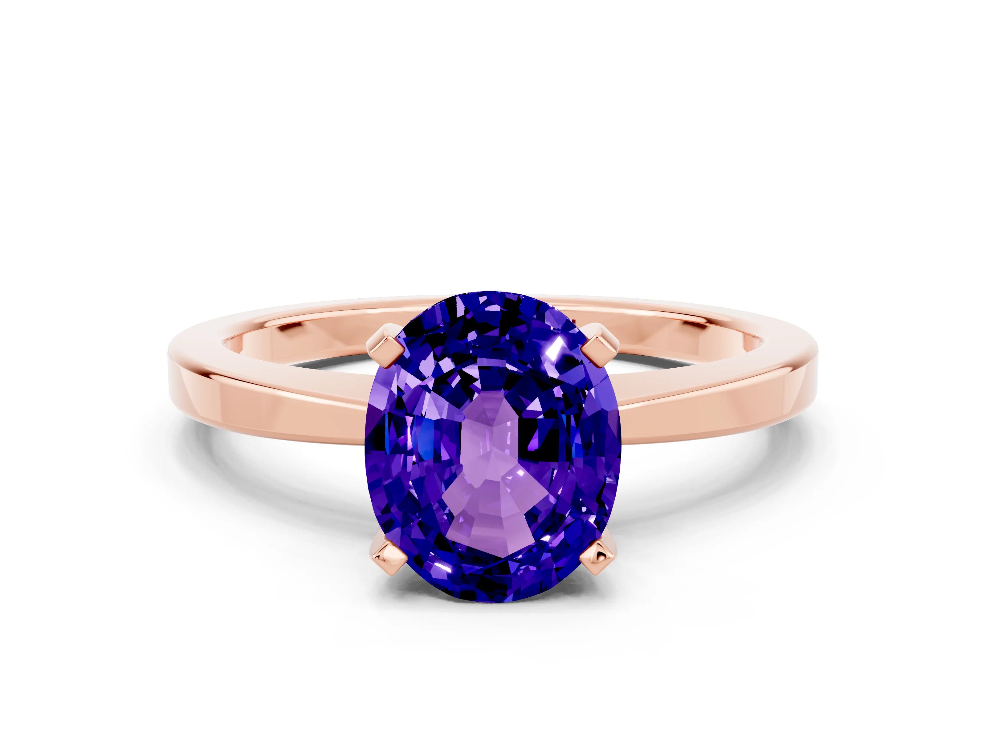 Rose gold Oval Cut Tanzanite Solitaire Engagement Ring with Classic Band and Four-Prong Setting_24