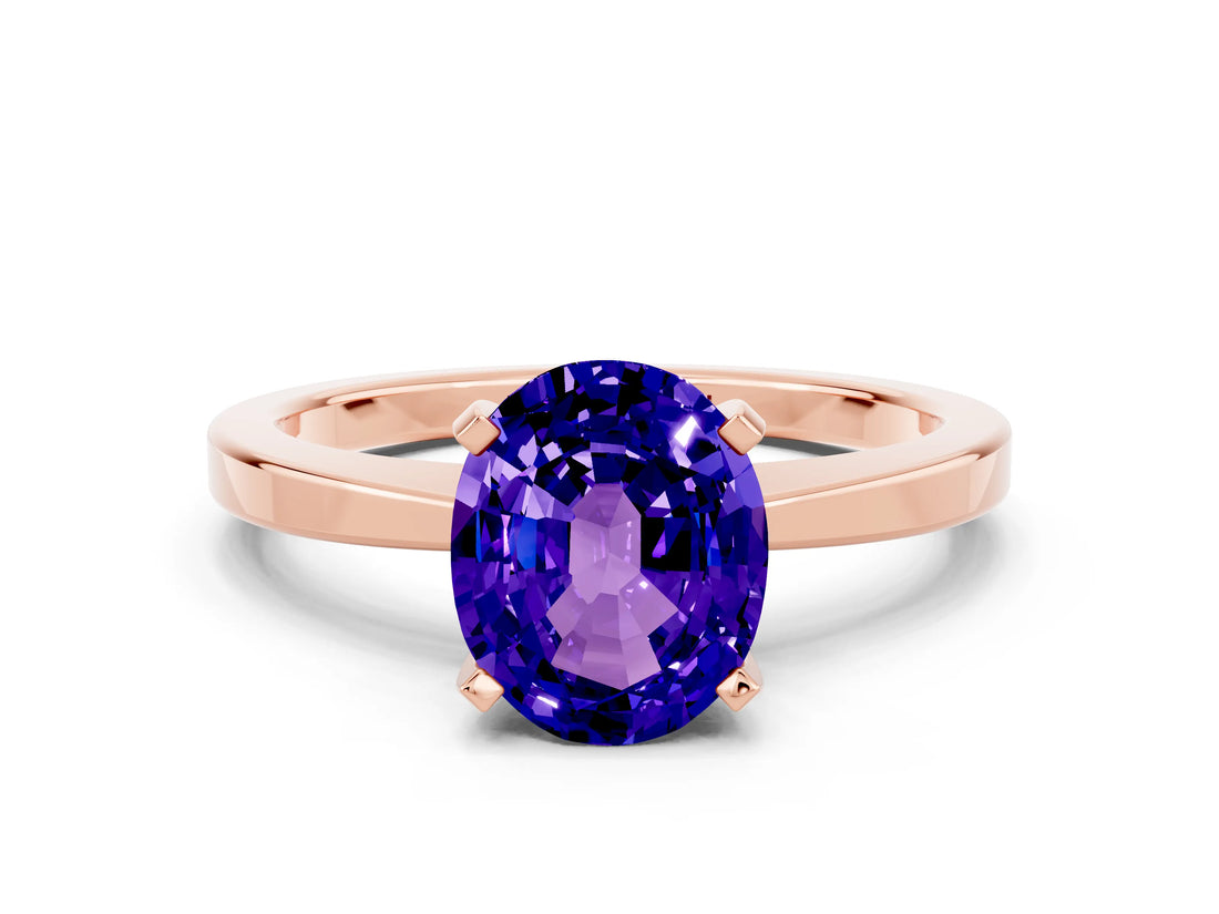 Rose gold Oval Cut Tanzanite Solitaire Engagement Ring with Classic Band and Four-Prong Setting_24