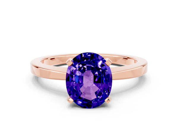 Rose gold Oval Cut Tanzanite Solitaire Engagement Ring with Classic Band and Four-Prong Setting