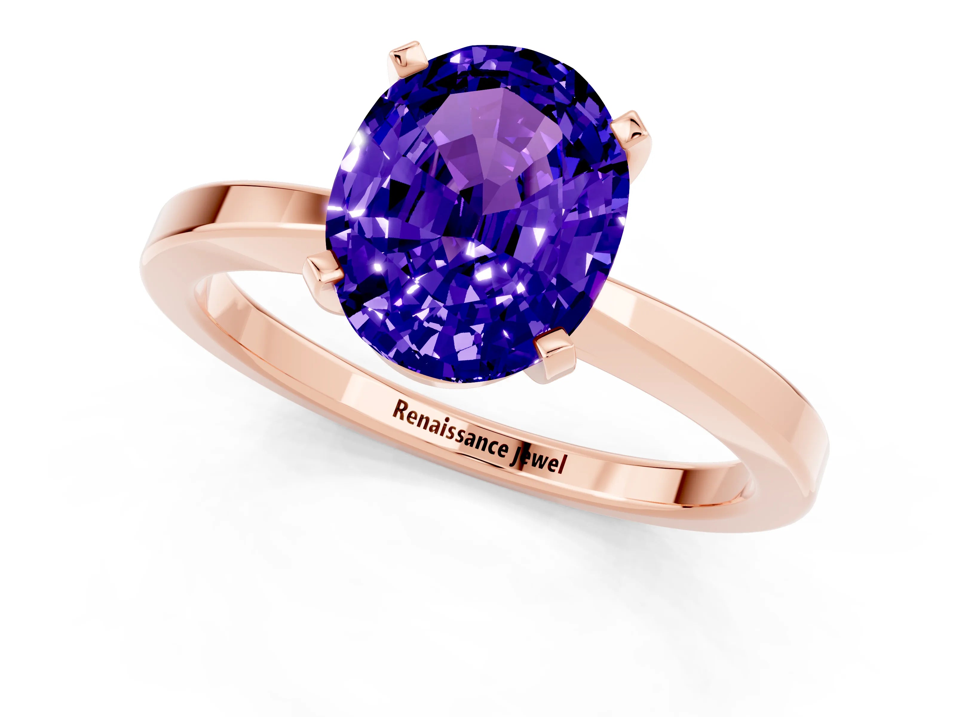 Rose gold Oval Cut Tanzanite Solitaire Engagement Ring with Classic Band and Four-Prong Setting_25