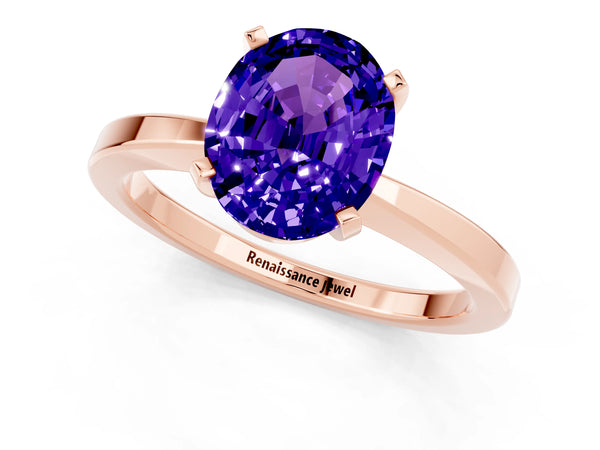 Rose gold Oval Cut Tanzanite Solitaire Engagement Ring with Classic Band and Four-Prong Setting
