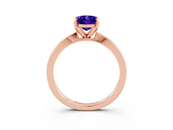 Rose gold Oval Cut Tanzanite Solitaire Engagement Ring with Classic Band and Four-Prong Setting