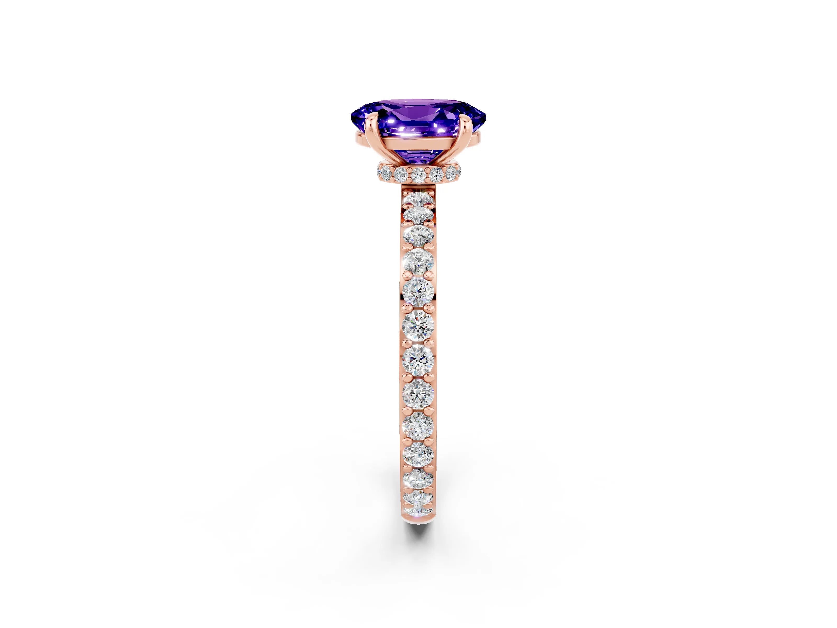 Rose gold Oval Cut Tanzanite Solitaire Engagement Ring with Pavé Band and Four-Prong Setting_2